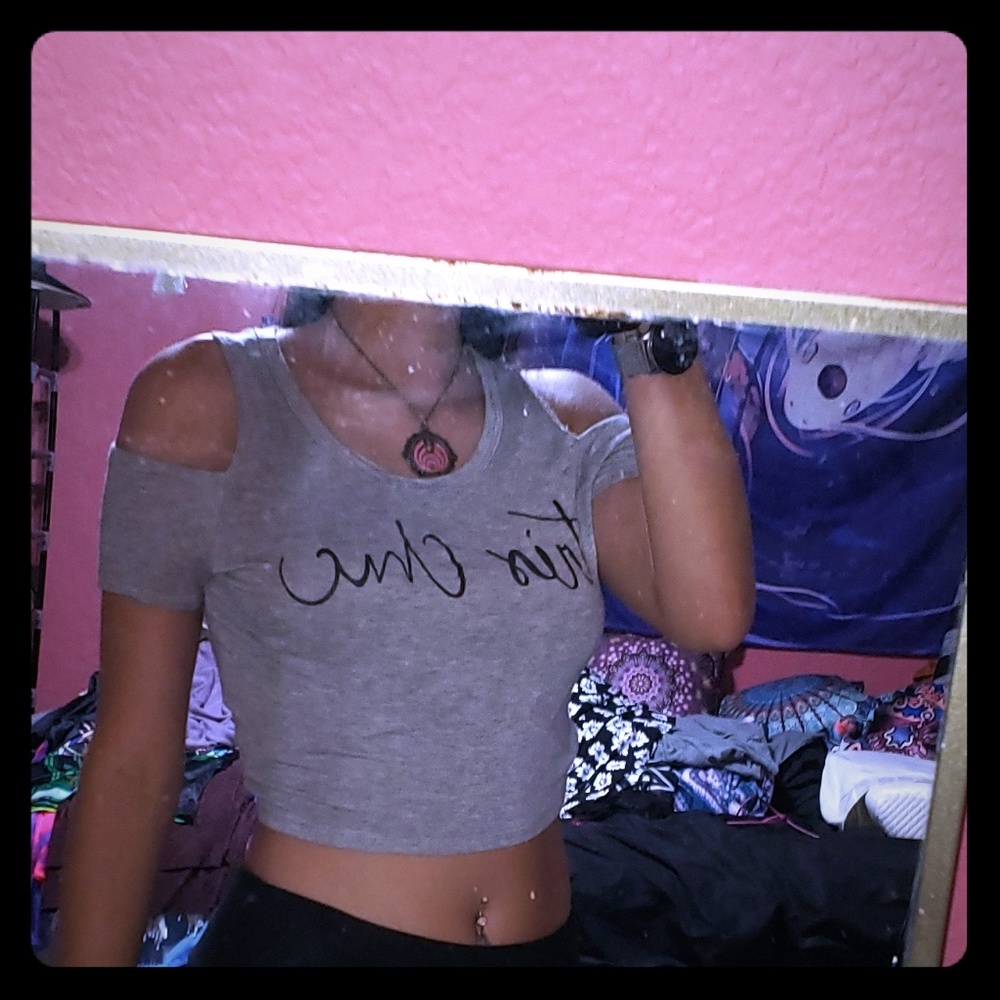 Boho Grey off shoulder crop top summer